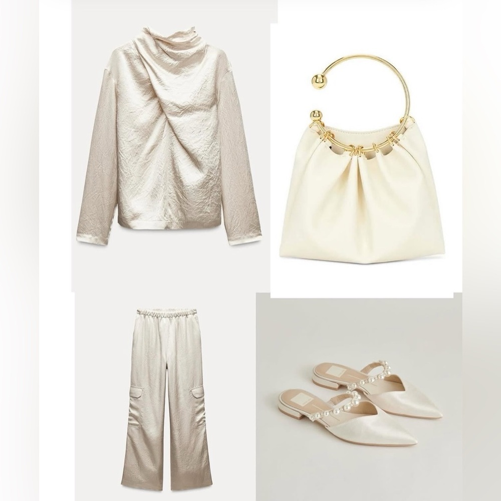 ZARA DRAPED SATIN EFFECT PANTS COLLECTION ELEGANT CREAM TOP SIZE M - Picture 10 of 13